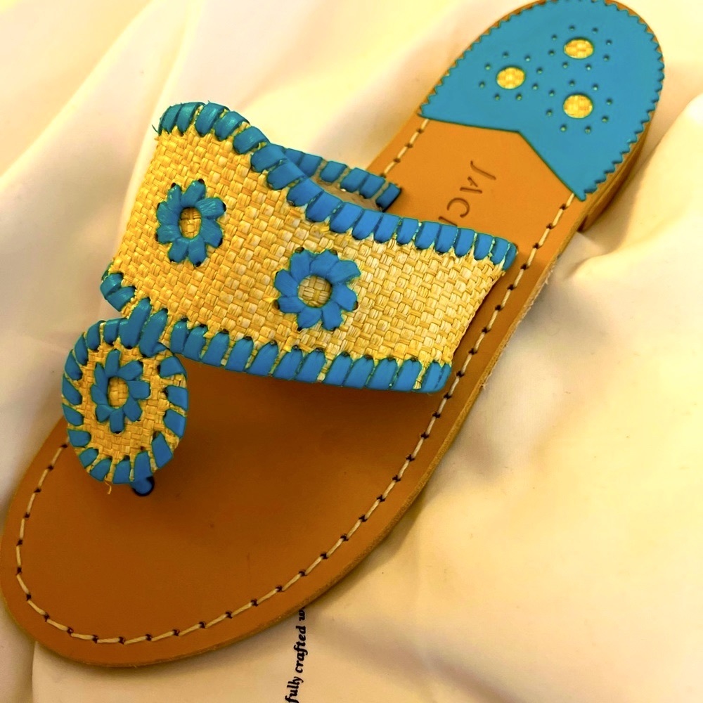 JACK ROGERS FLAT Sandal / Turquoise RATTAN SIZE 6 TRENDY SUMMER SANDAL NWT